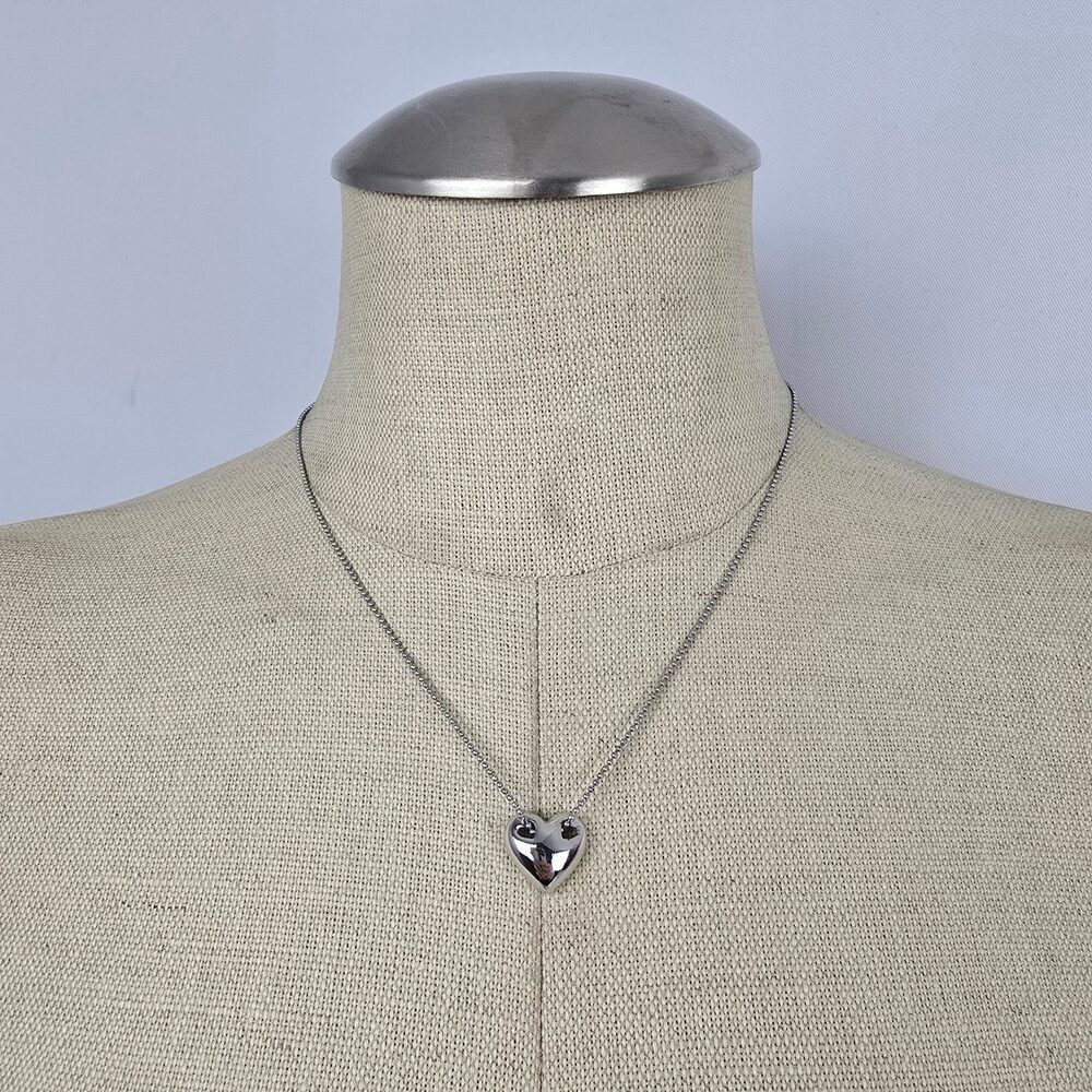 Vintage 18KGP Heart Pendant Necklace Signed PL Gold Tone Minimalist Dainty Chain